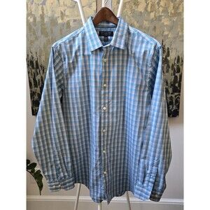 Banana Republic Large Blue White Check Non-Iron Tailored Slim Fit Shirt 16 34 35